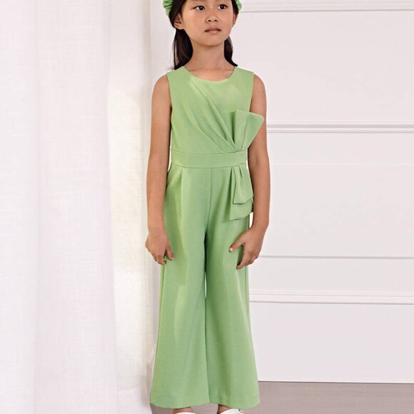 Chic green crêpe jumpsuit for girls by Abel & Lula size 10- - Picture 3 of 9